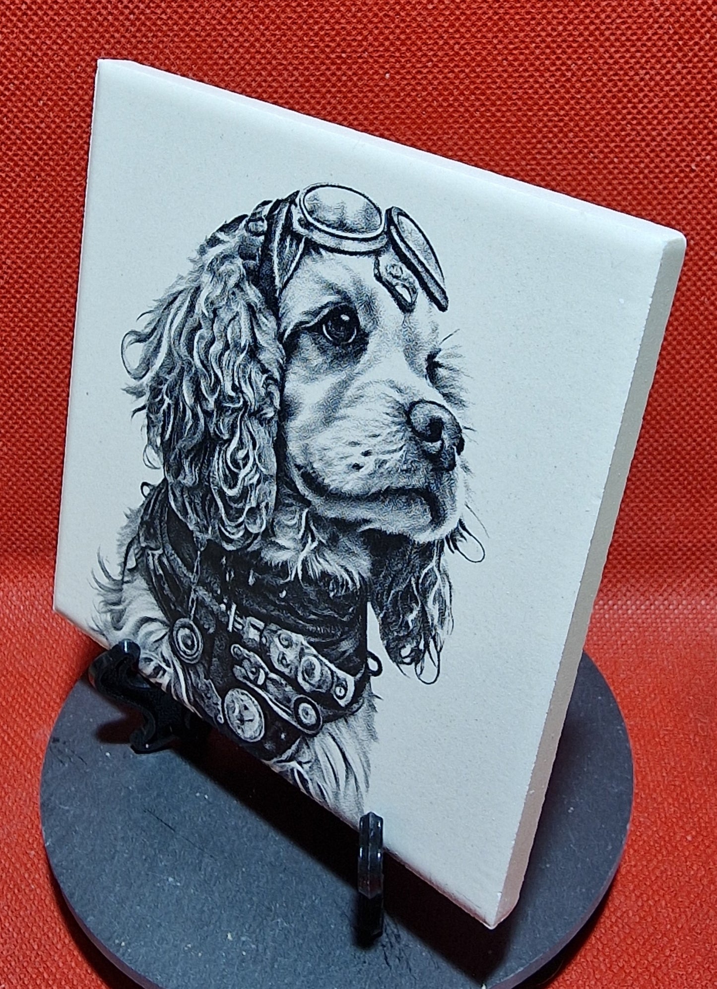 Steampunk Cockerpoo dog Laser engraved coaster/tile