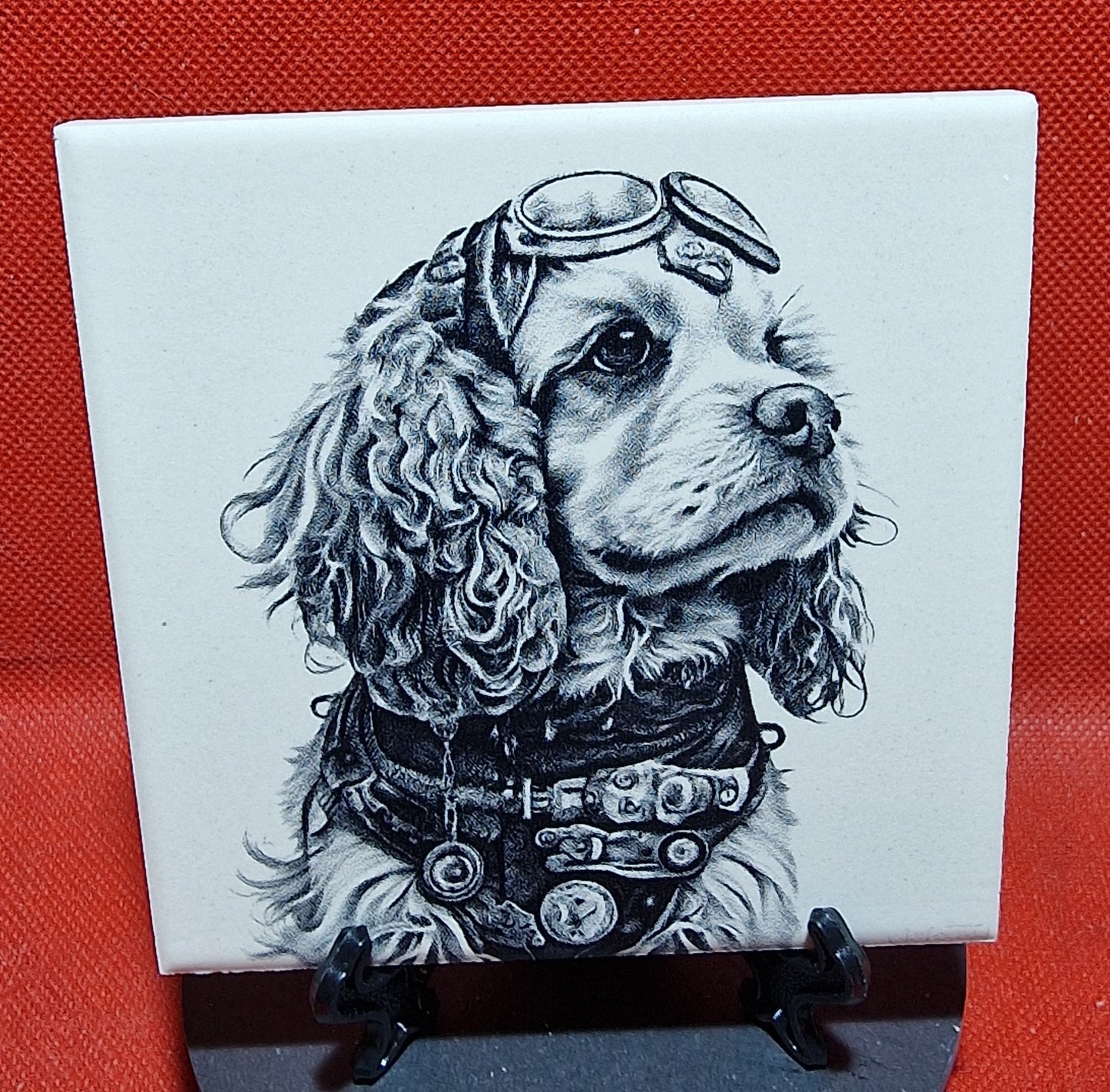 Steampunk Cockerpoo dog Laser engraved coaster/tile