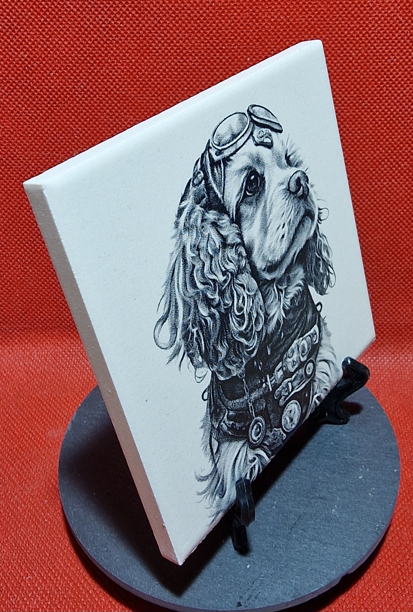 Steampunk Cockerpoo dog Laser engraved coaster/tile