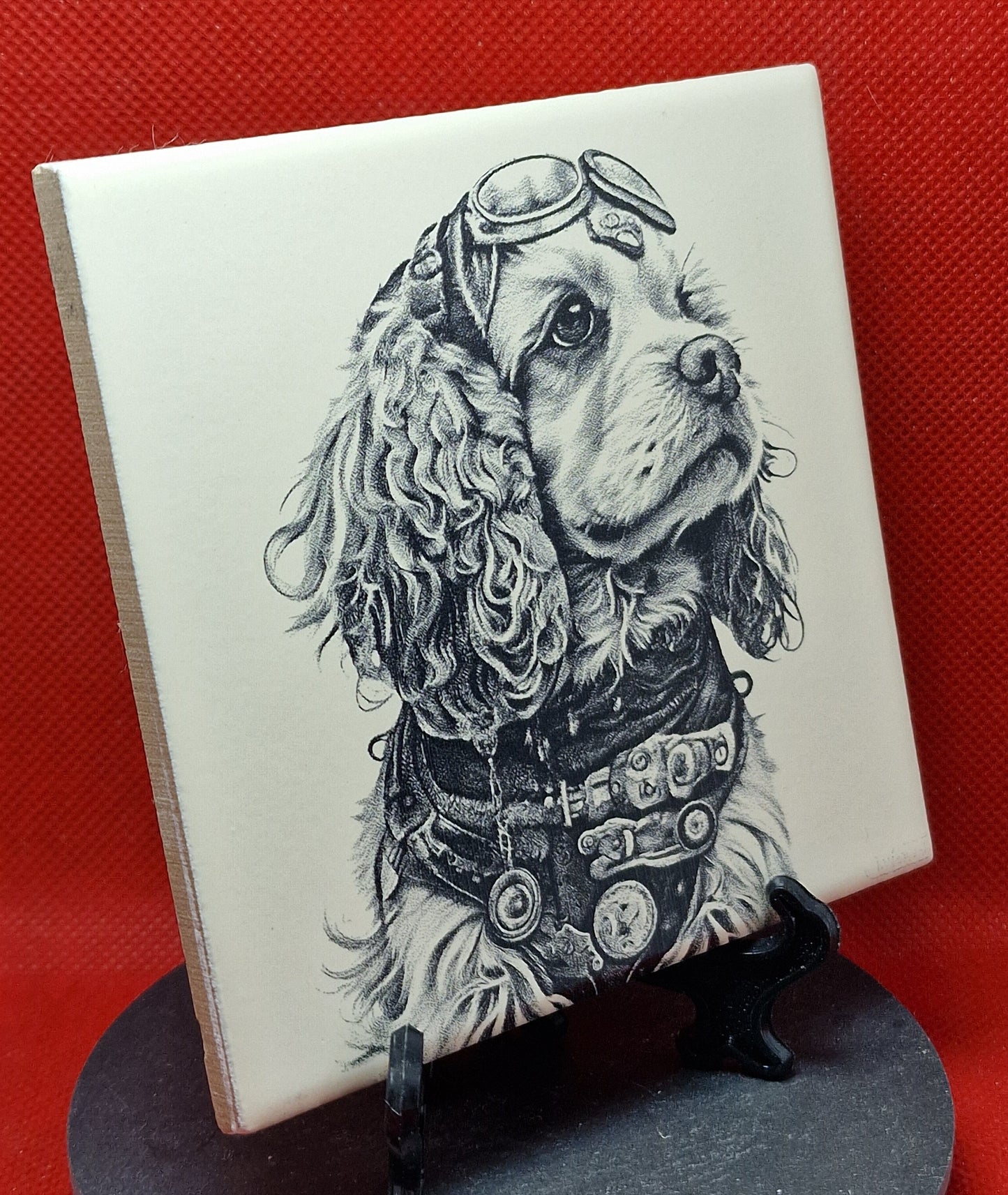 Steampunk Cockerpoo dog Laser engraved coaster/tile