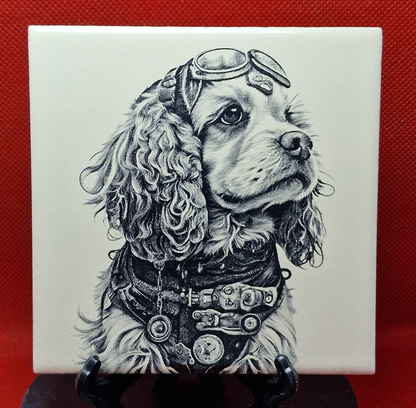 Steampunk Cockerpoo dog Laser engraved coaster/tile