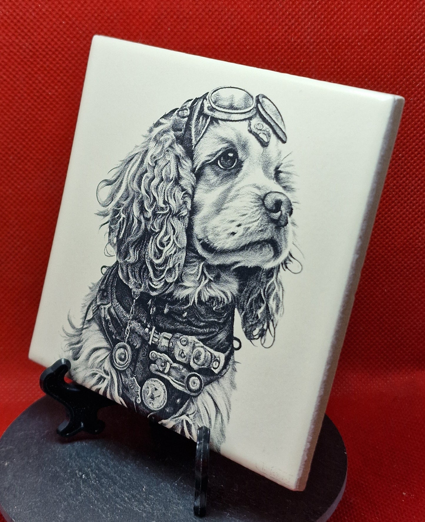 Steampunk Cockerpoo dog Laser engraved coaster/tile