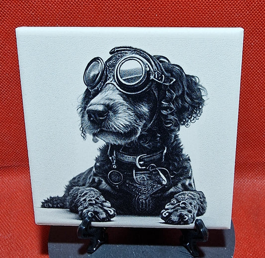 Steampunk Dog - Cockerpoo Laser engraved coaster/tile