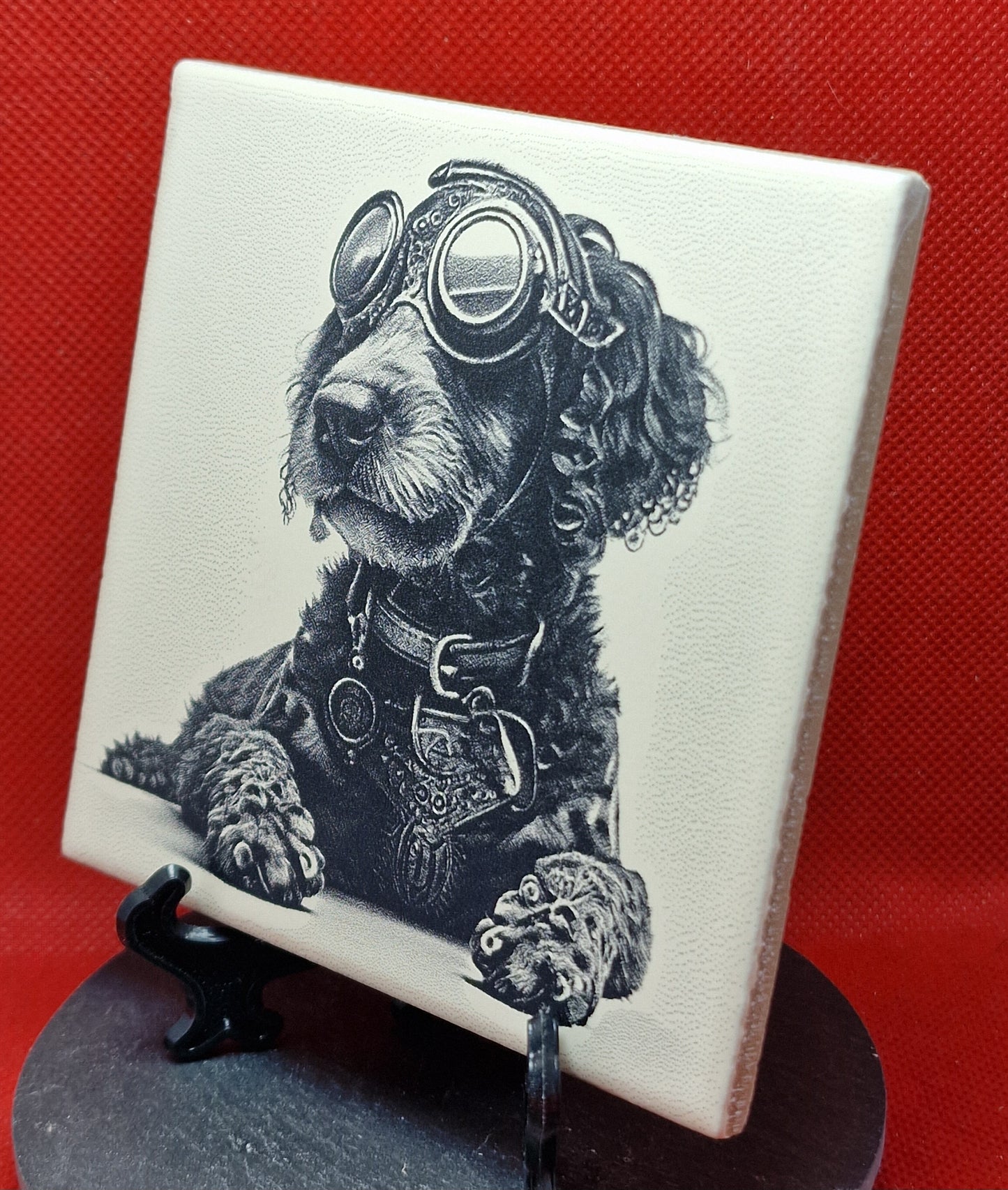 Steampunk Dog - Cockerpoo Laser engraved coaster/tile