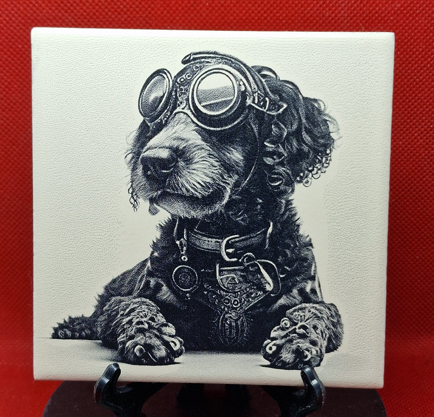 Steampunk Dog - Cockerpoo Laser engraved coaster/tile