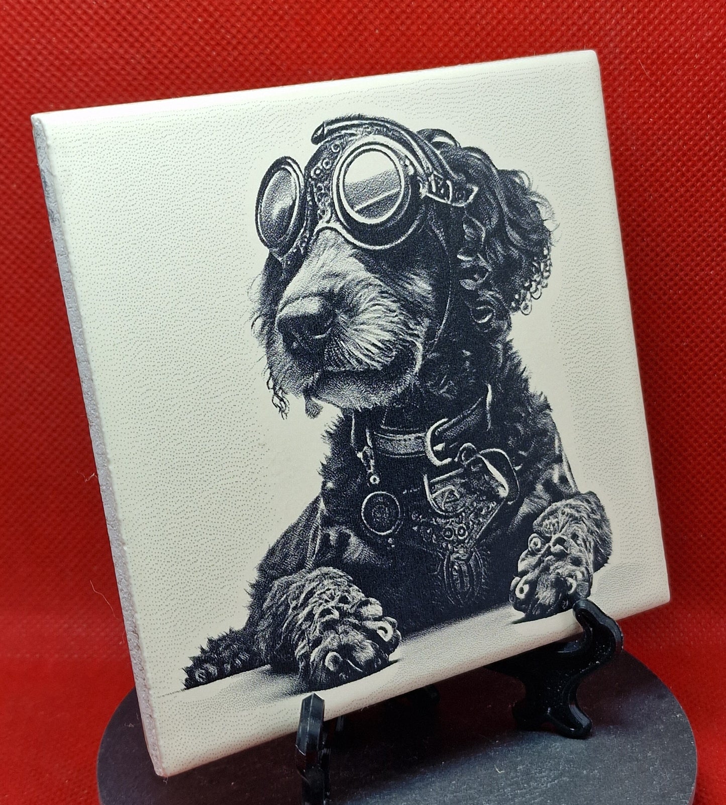 Steampunk Dog - Cockerpoo Laser engraved coaster/tile