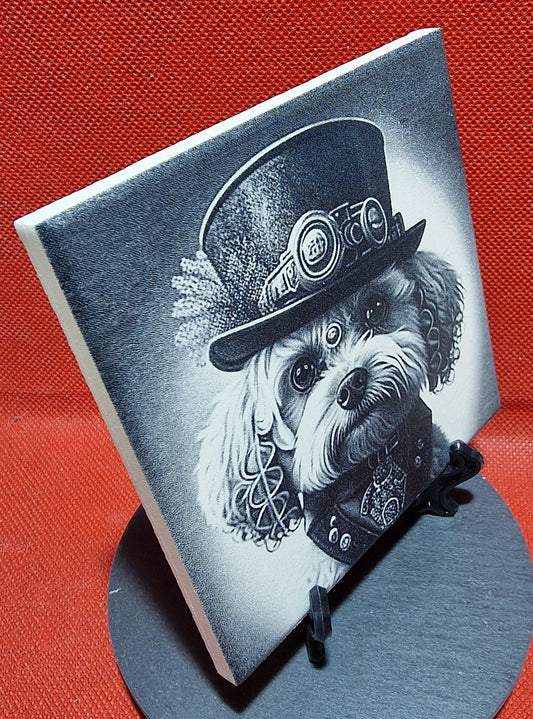 Steampunk Dog - Cockerpoo Laser engraved coaster/tile