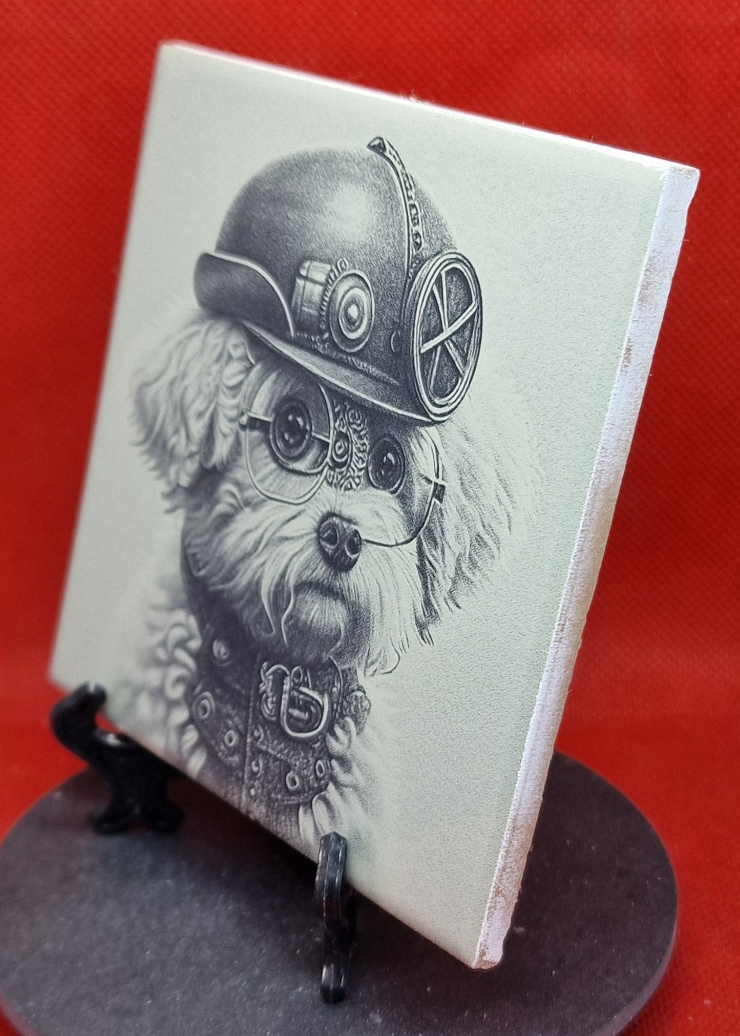 Steampunk Dog Laser engraved coaster/tile