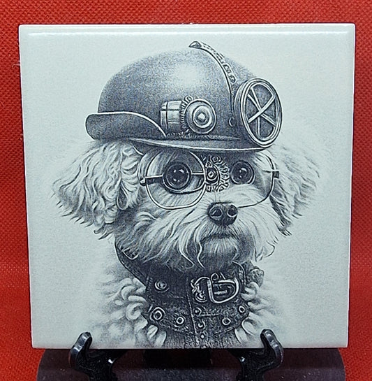 Steampunk Dog Laser engraved coaster/tile