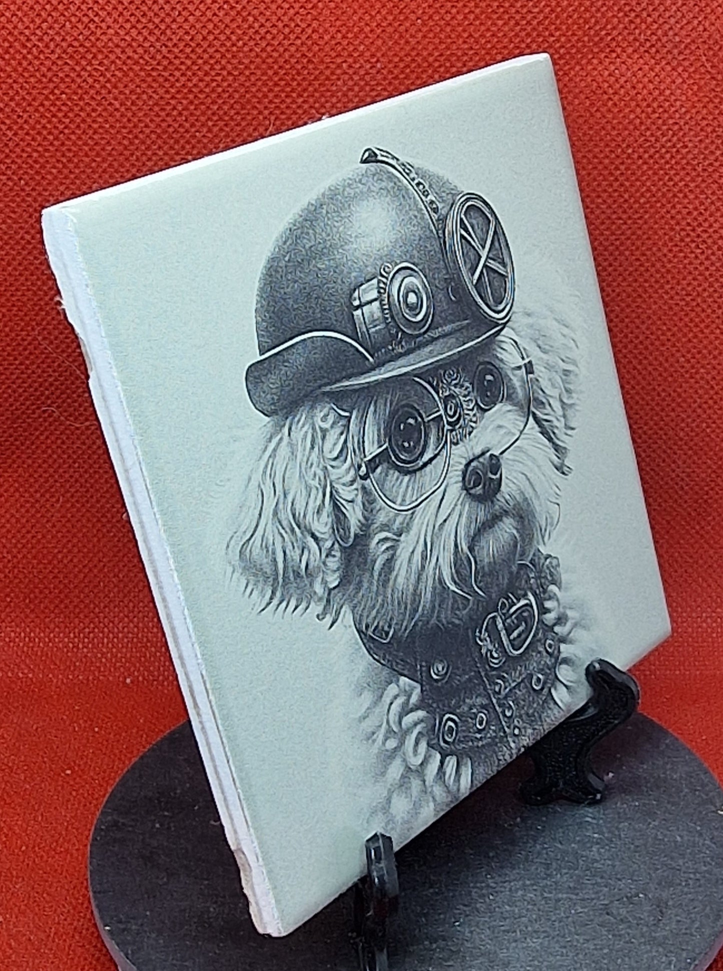 Steampunk Dog Laser engraved coaster/tile