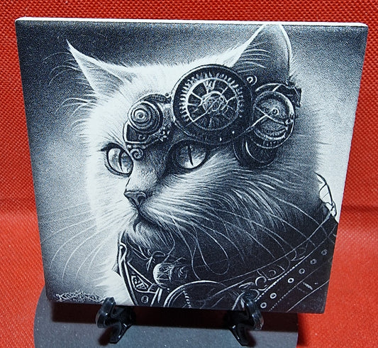 Steampunk Cat Laser engraved coaster/tile