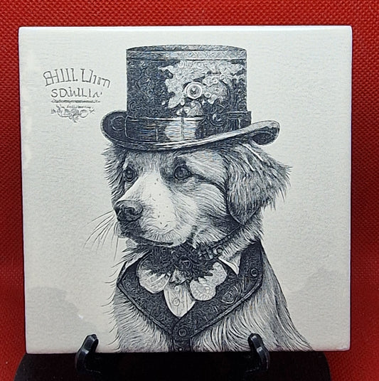 Steampunk Dog - Laser engraved coaster/tile