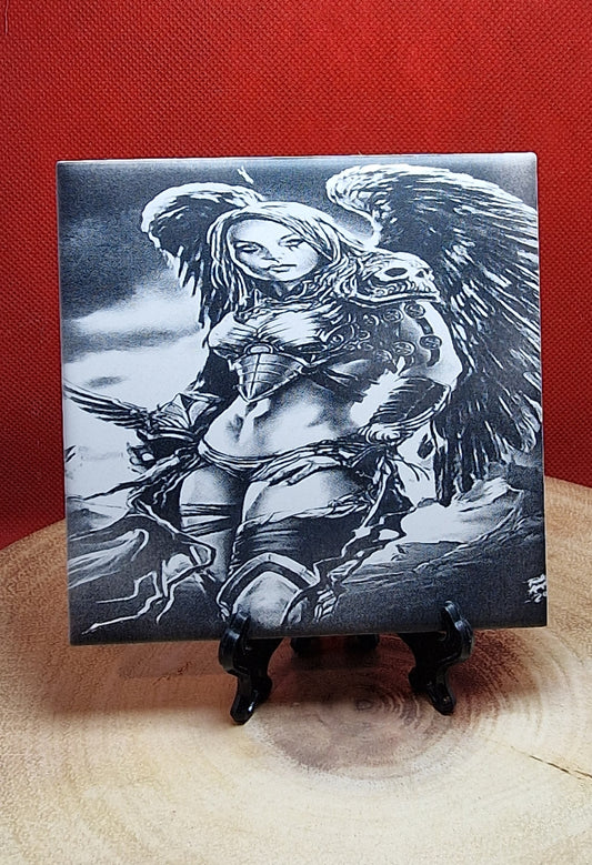 Winged Female Warrior Laser engraved coaster/tile