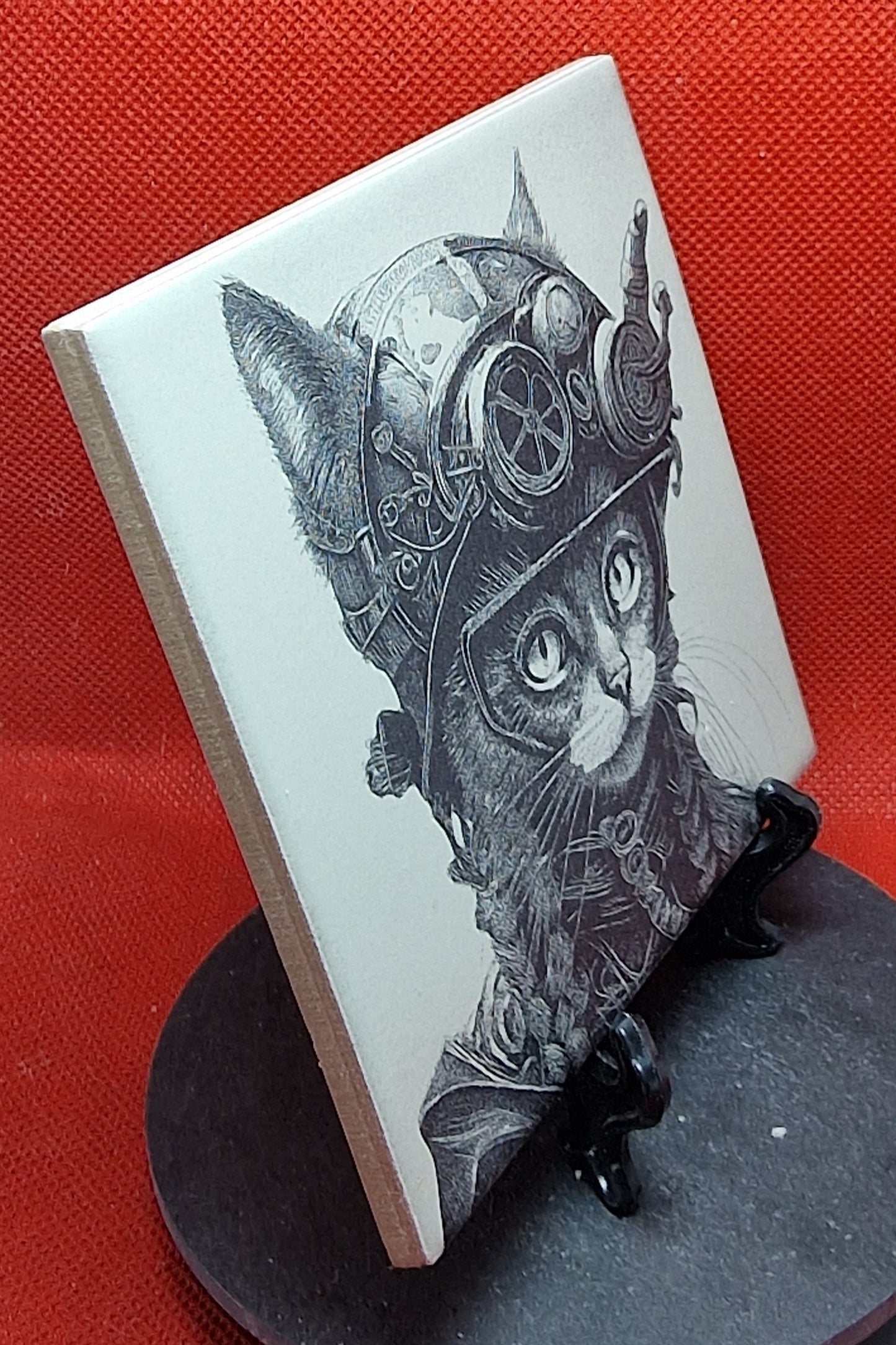 Steampunk Cat Laser engraved coaster/tile