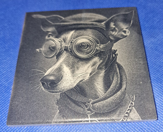 Steampunk Dog - Whippet Laser engraved coaster/tile