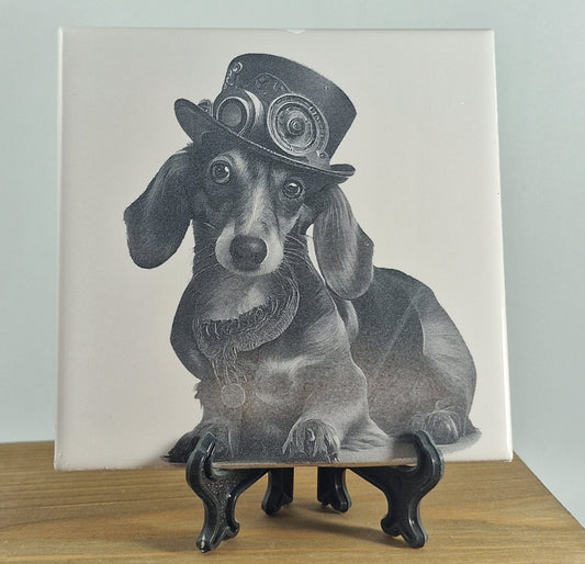 Steampunk Dog - Dachshund Laser engraved coaster/tile