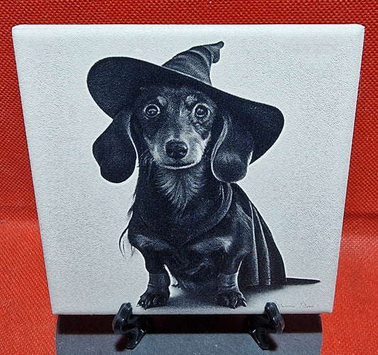 Steampunk Dog - Dachshund Laser engraved coaster/tile