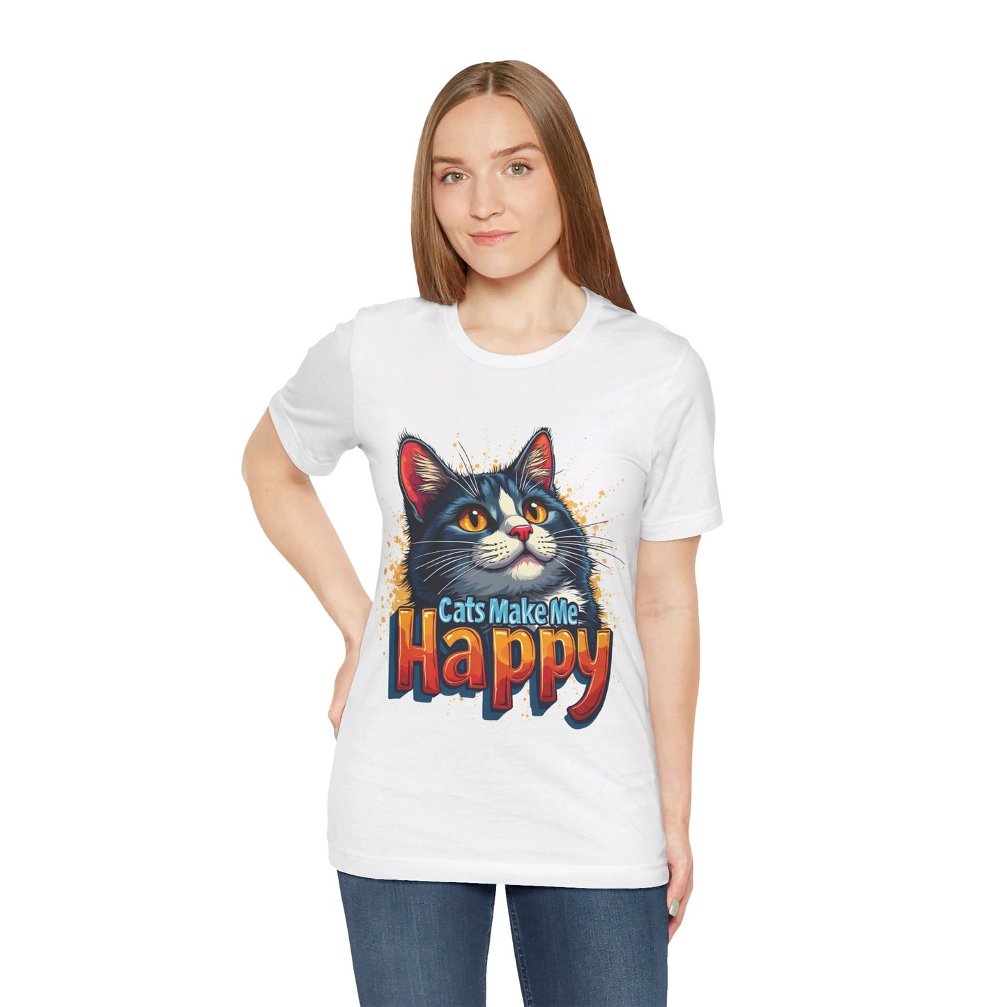 Short Sleeve Tee - Cats Make Me Happy -  Cat Lovers Quote Shirt