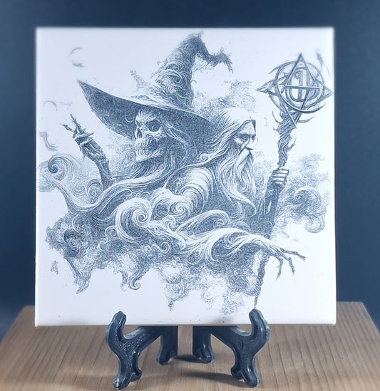 Wizard & Skeletal Warlock Laser engraved coaster/tile