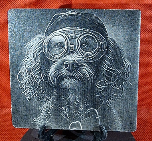 Steampunk Dog - Cockerpoo Laser engraved coaster/tile