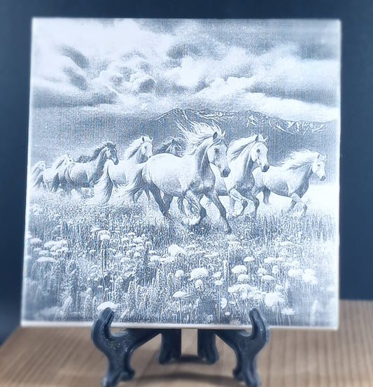 Wild Horses Running Through Field Laser engraved coaster/tile