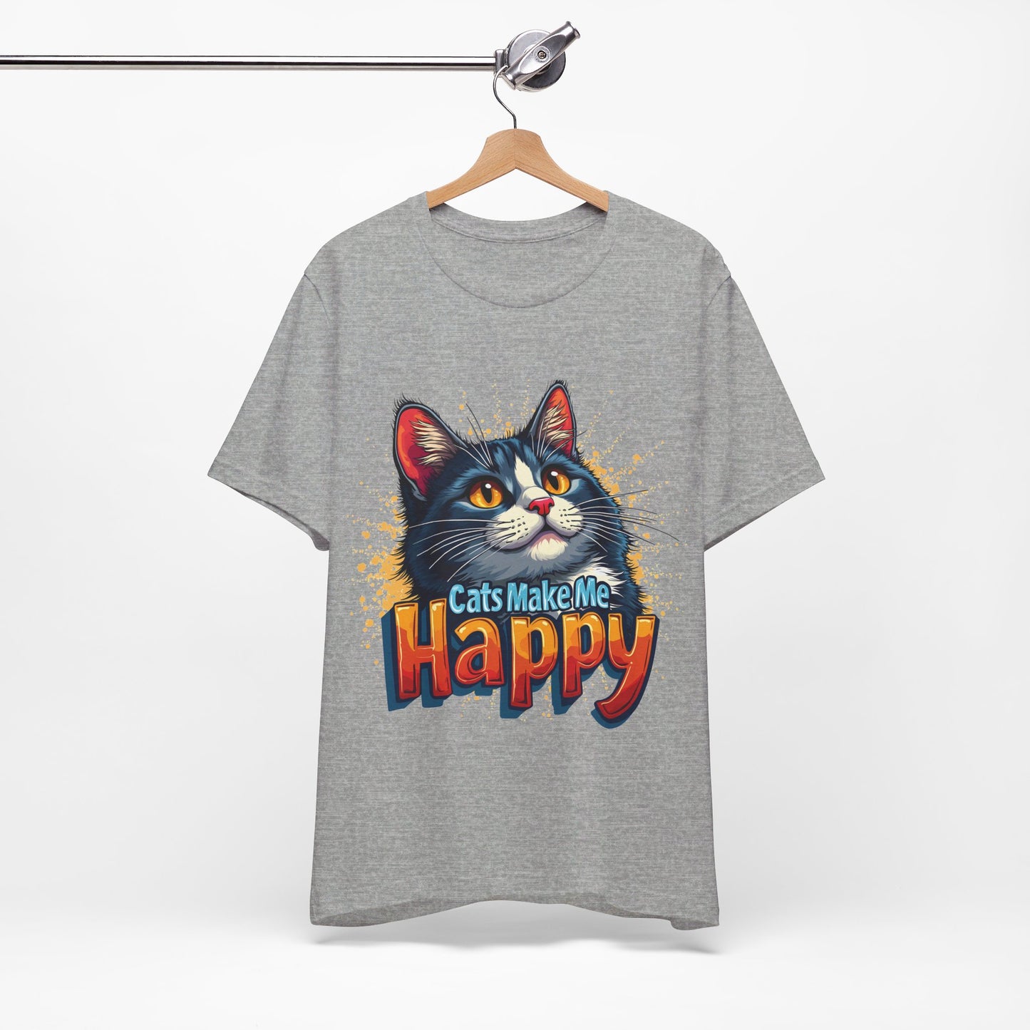 Short Sleeve Tee - Cats Make Me Happy -  Cat Lovers Quote Shirt