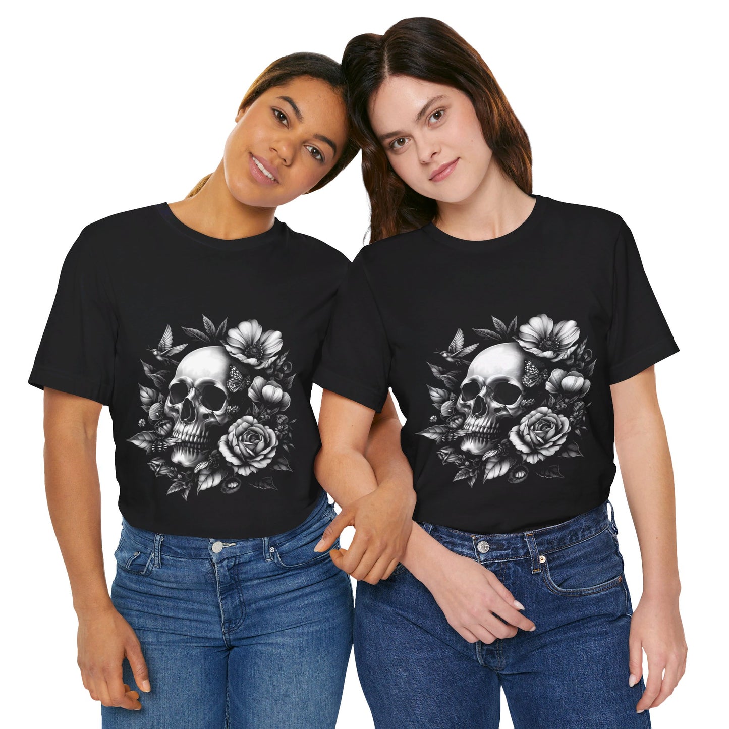 Short Sleeve Tee - Skull and Flowers