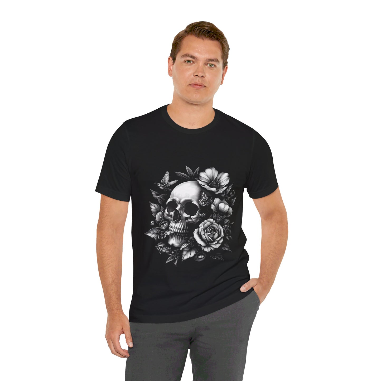 Short Sleeve Tee - Skull and Flowers