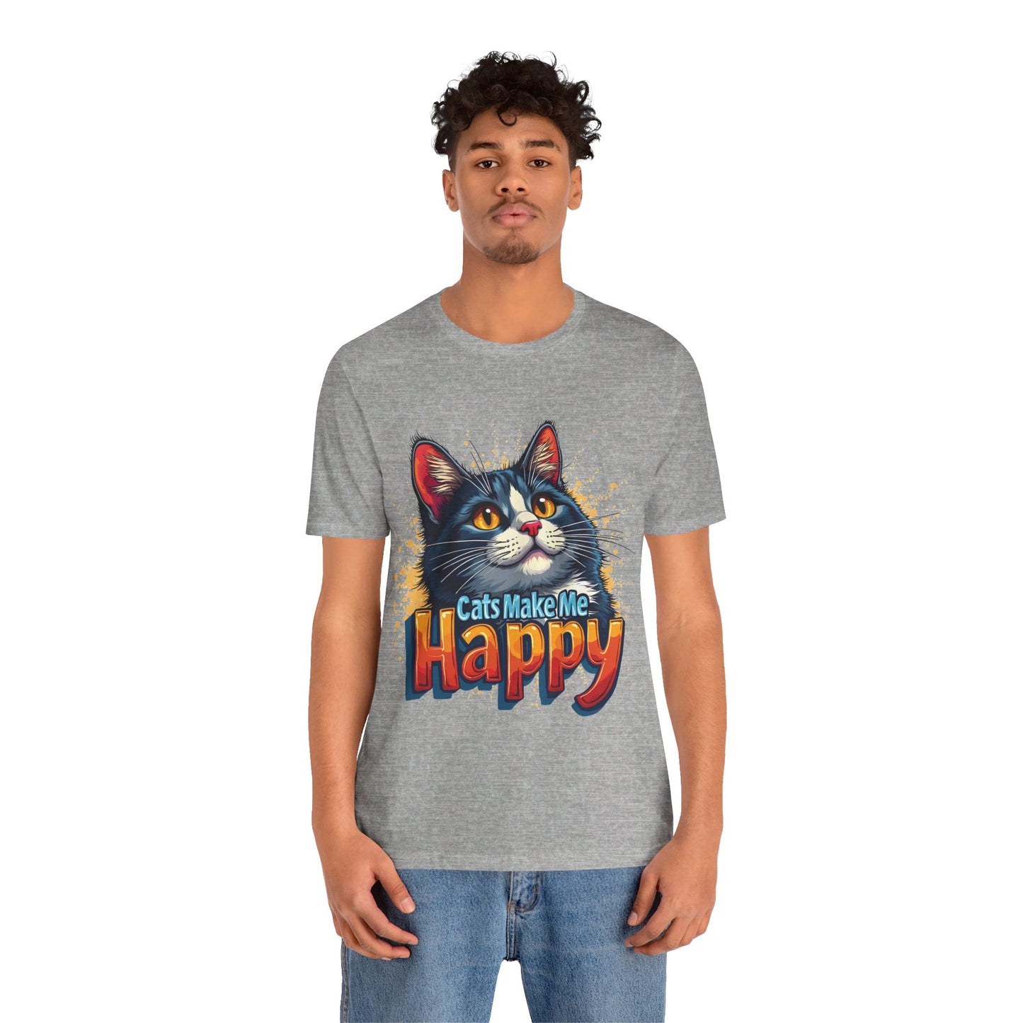 Short Sleeve Tee - Cats Make Me Happy -  Cat Lovers Quote Shirt