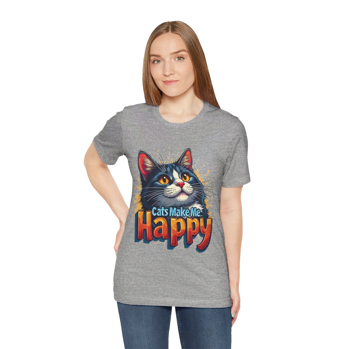 Short Sleeve Tee - Cats Make Me Happy -  Cat Lovers Quote Shirt