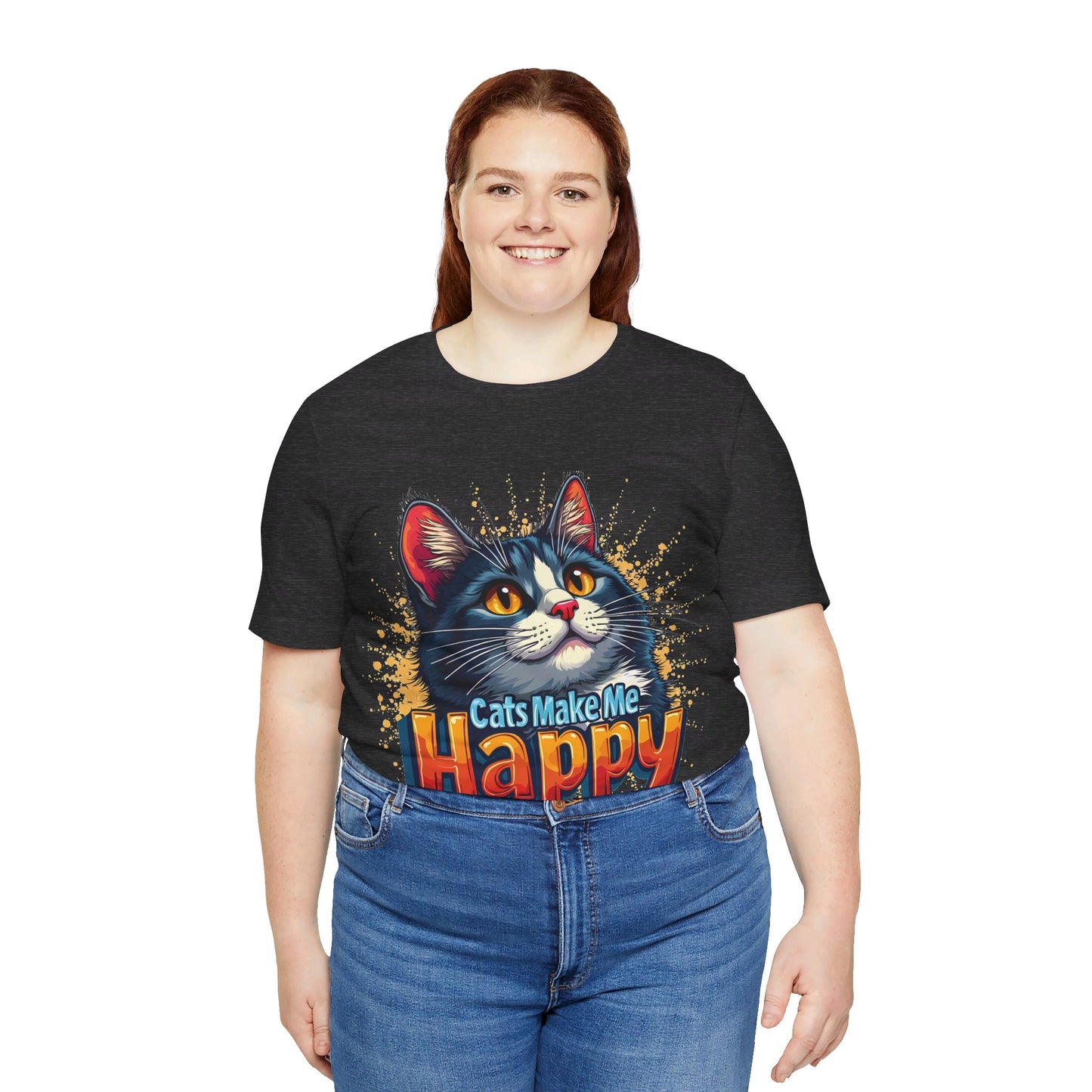 Short Sleeve Tee - Cats Make Me Happy -  Cat Lovers Quote Shirt