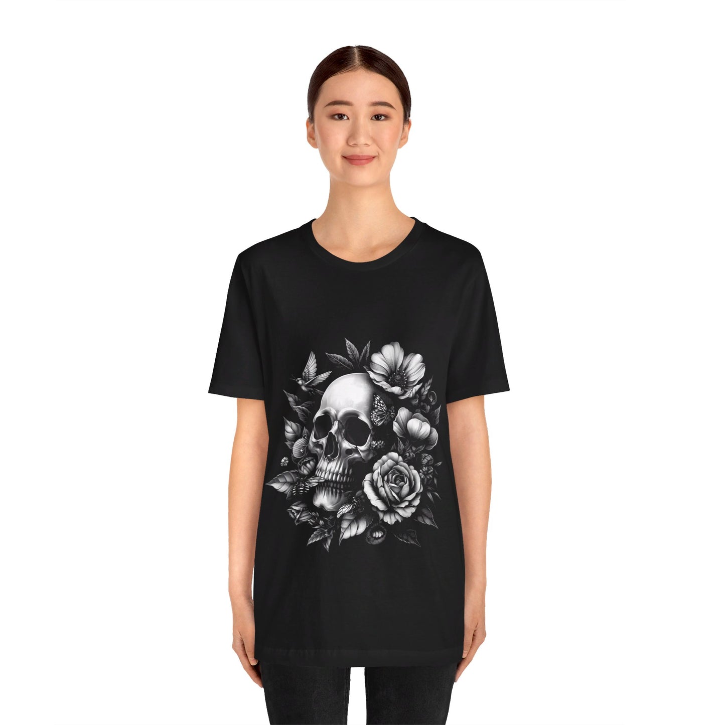 Short Sleeve Tee - Skull and Flowers