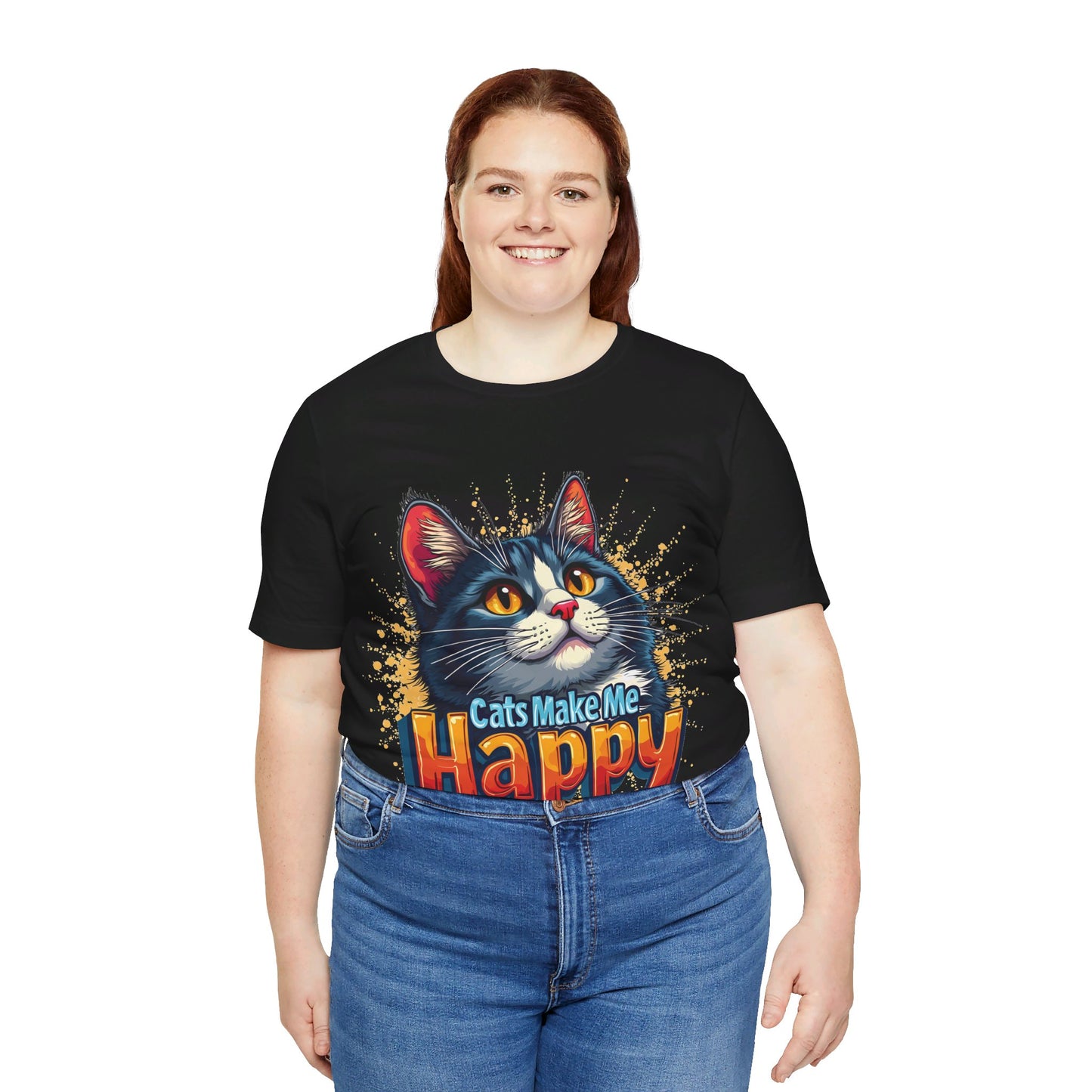 Short Sleeve Tee - Cats Make Me Happy -  Cat Lovers Quote Shirt