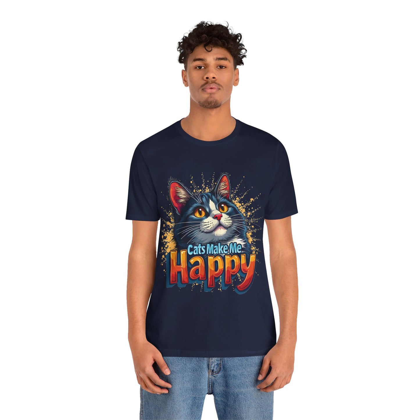 Short Sleeve Tee - Cats Make Me Happy -  Cat Lovers Quote Shirt