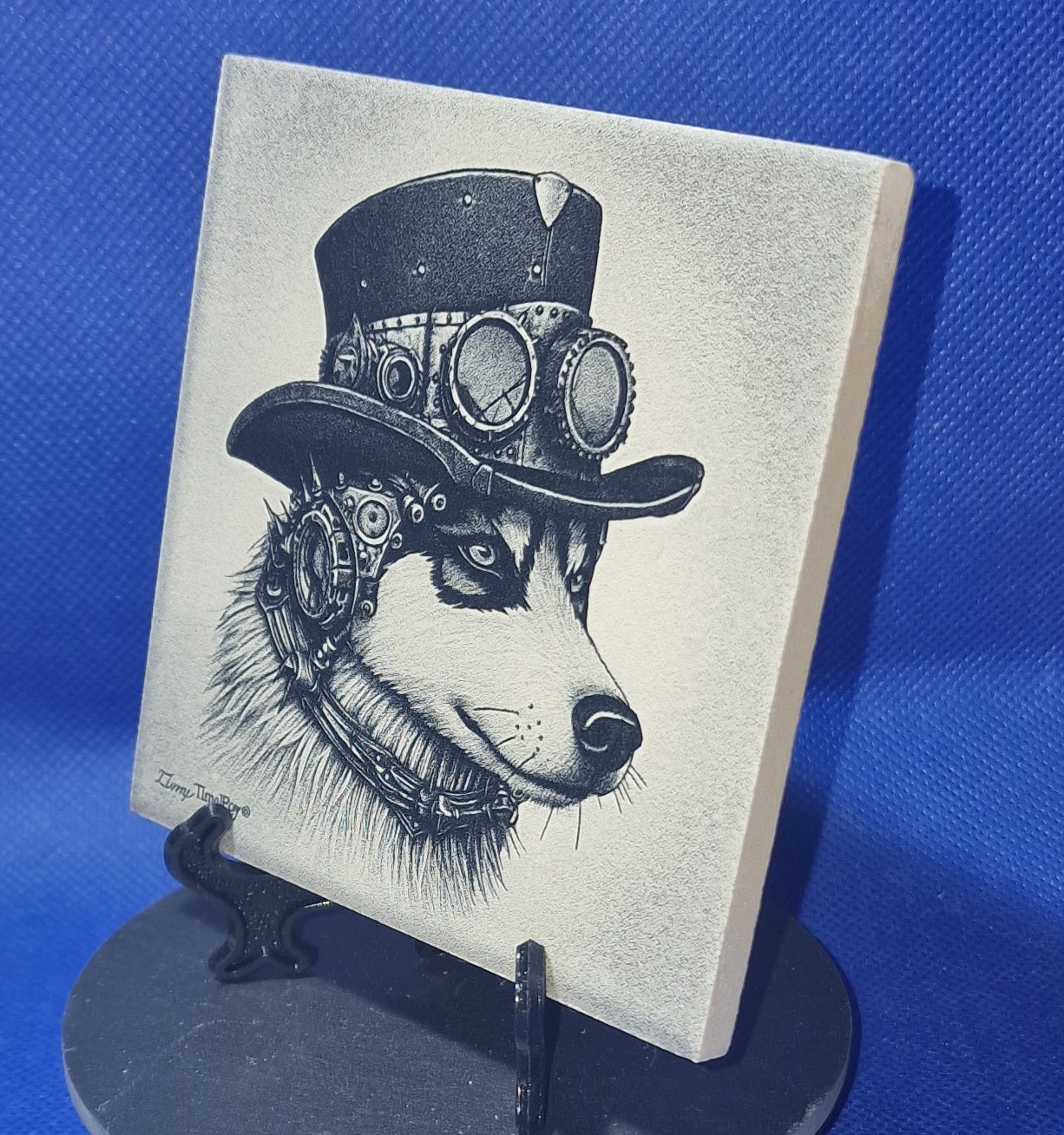 Husky in Steampunk outfit Laser engraved coaster/tile