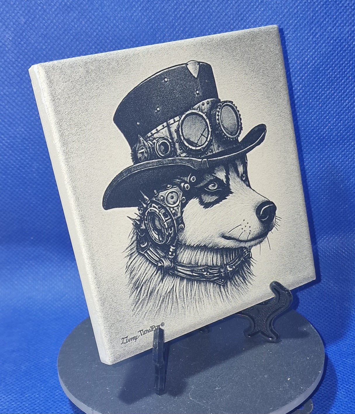 Husky in Steampunk outfit Laser engraved coaster/tile