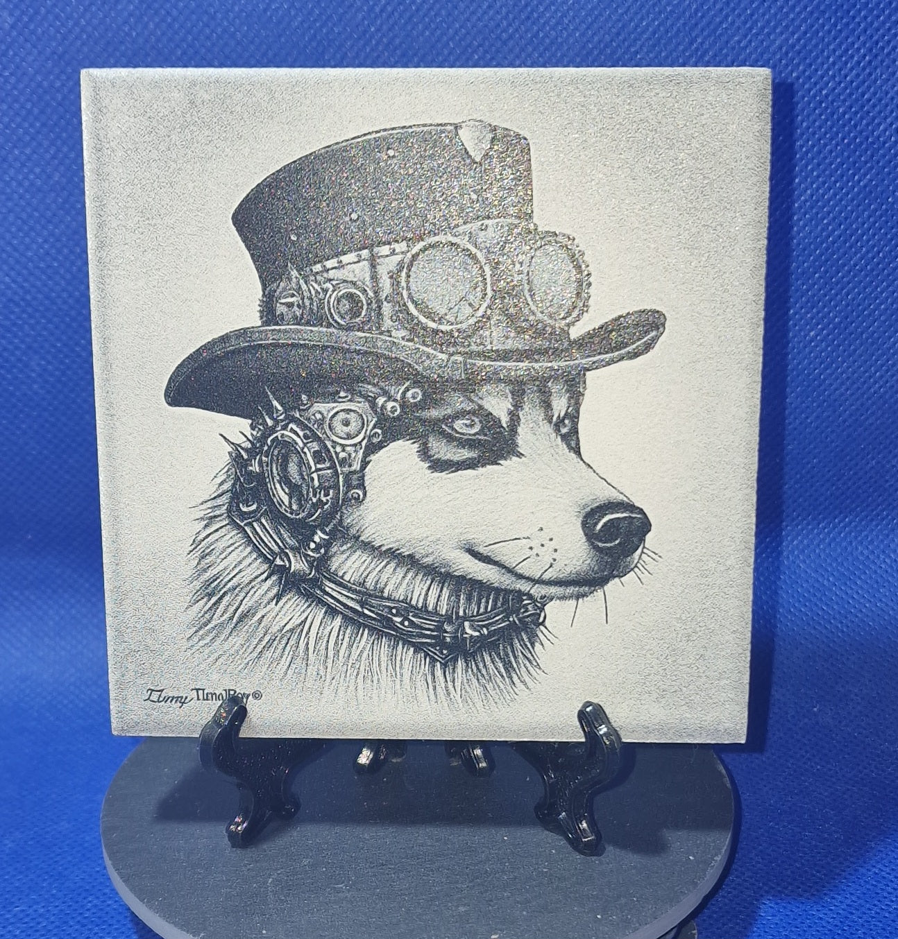 Husky in Steampunk outfit Laser engraved coaster/tile