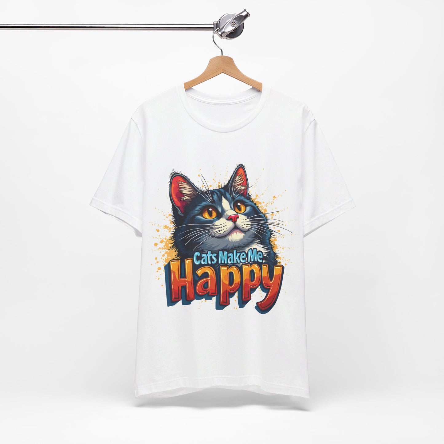 Short Sleeve Tee - Cats Make Me Happy -  Cat Lovers Quote Shirt