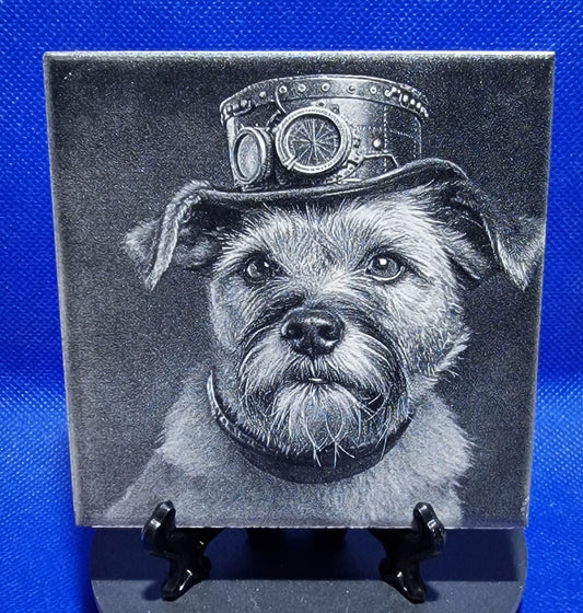 Border Terrier Steampunk Pet Laser engraved coaster/tile