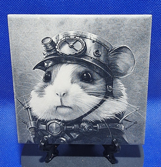 Hamster Steampunk Pet Laser engraved coaster/tile v1