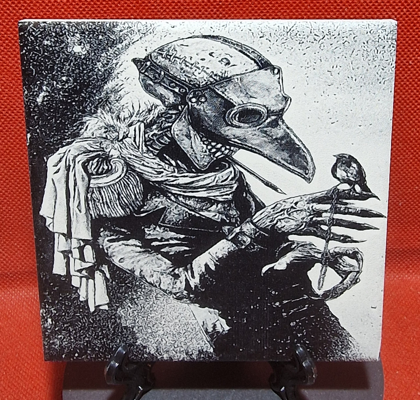 Plague Doctor & Bird Laser engraved coaster/tile