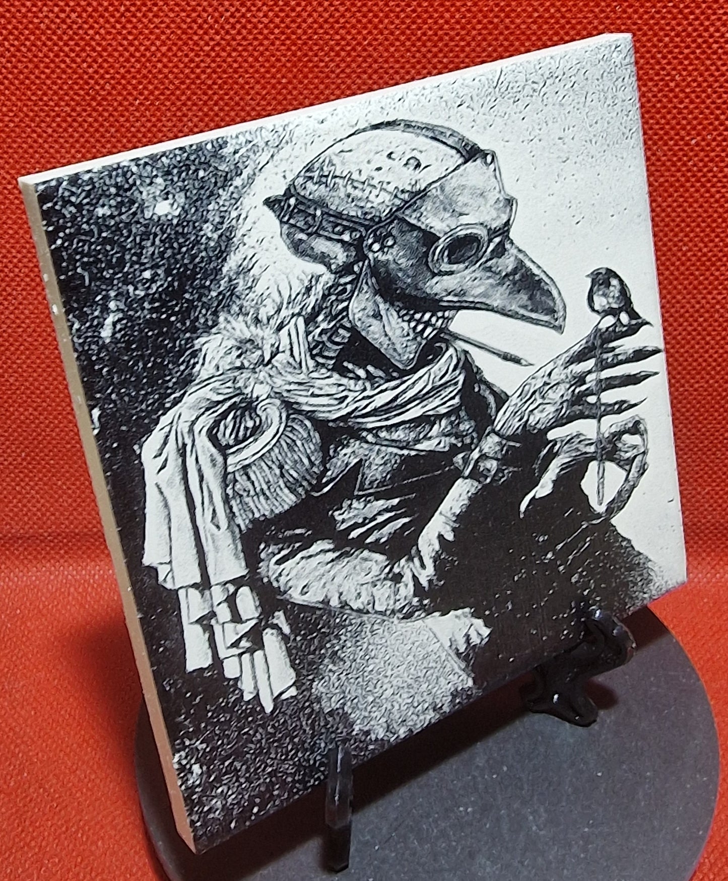 Plague Doctor & Bird Laser engraved coaster/tile