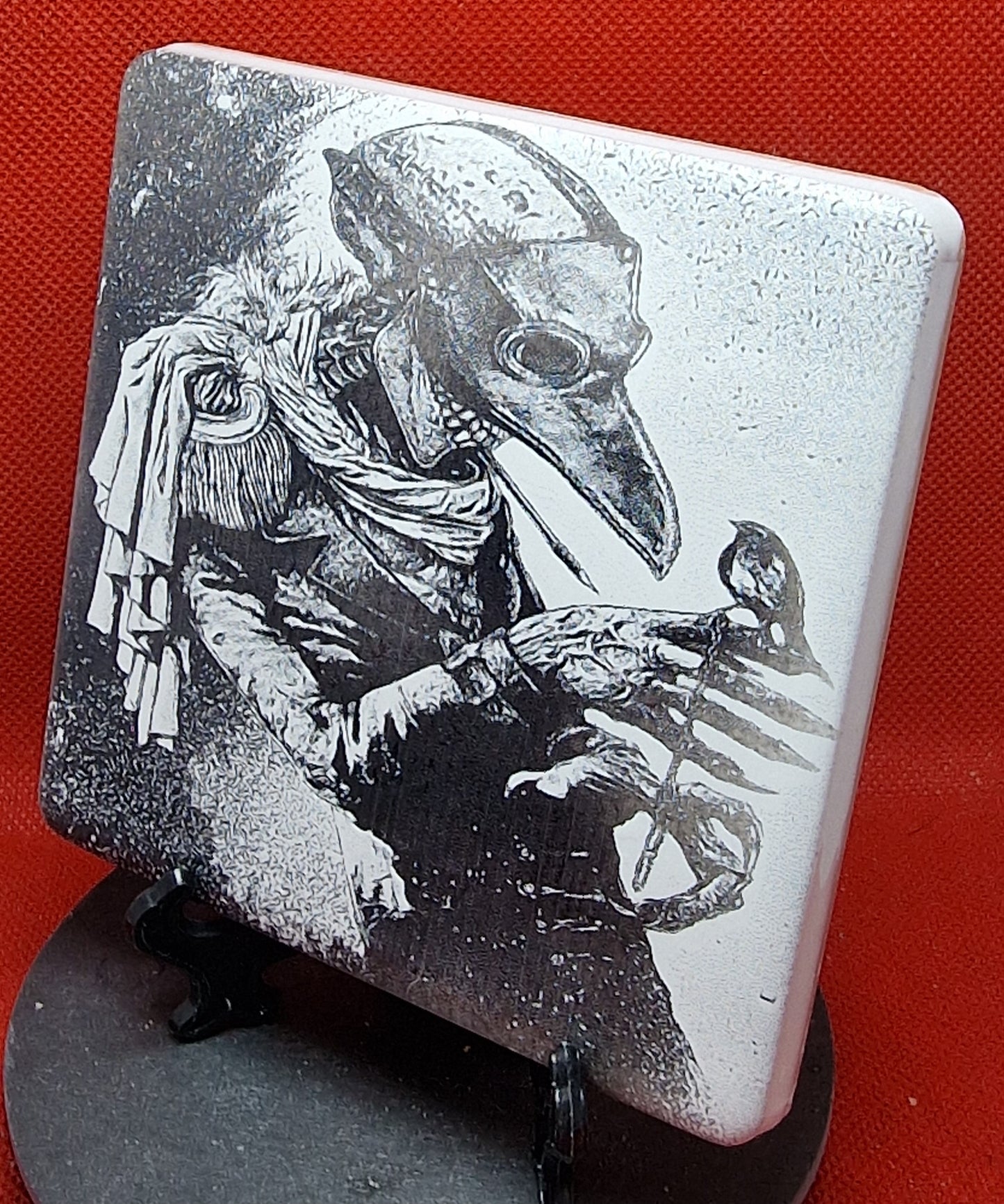 Plague Doctor & Bird Laser engraved coaster/tile