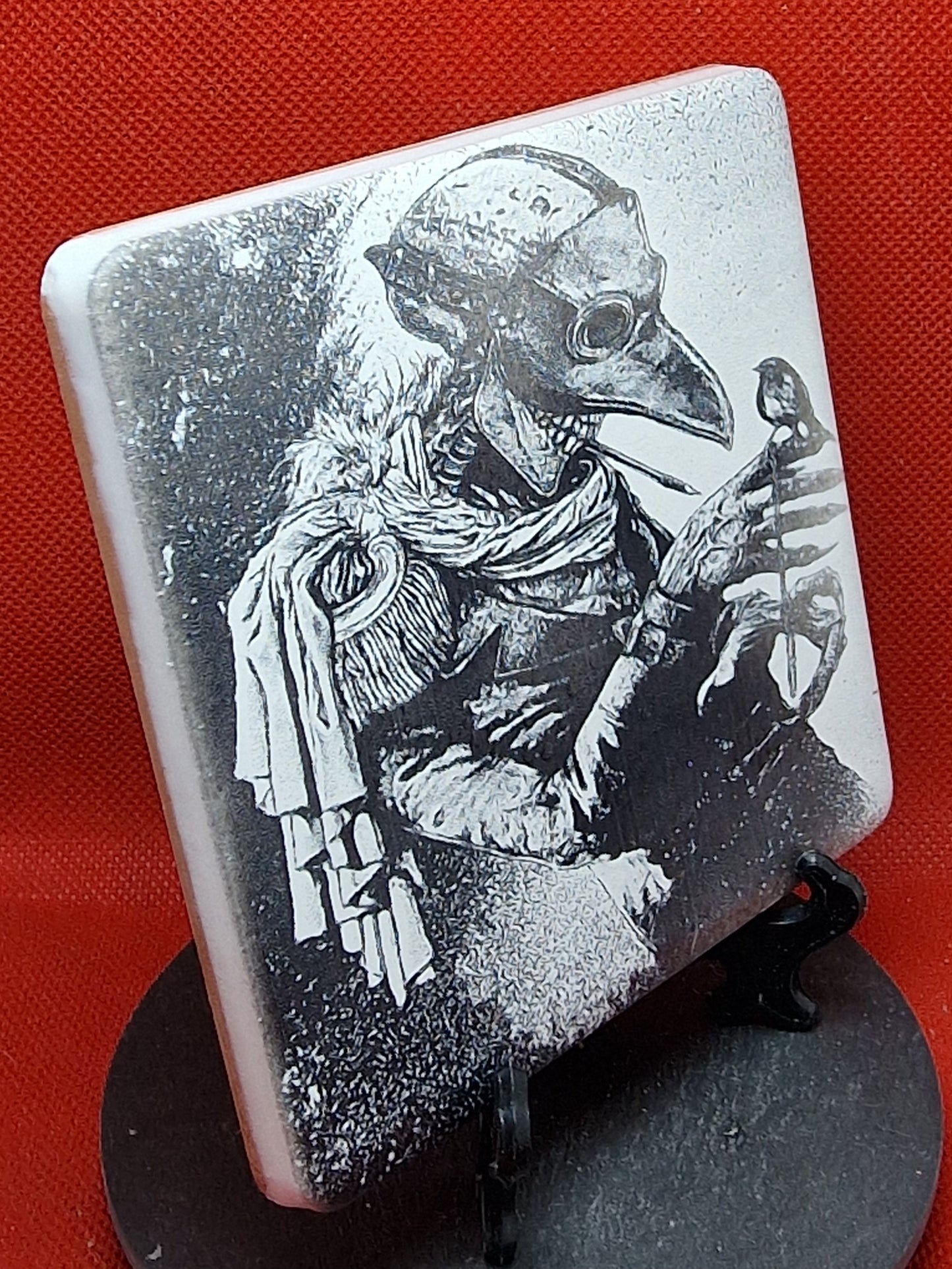 Plague Doctor & Bird Laser engraved coaster/tile