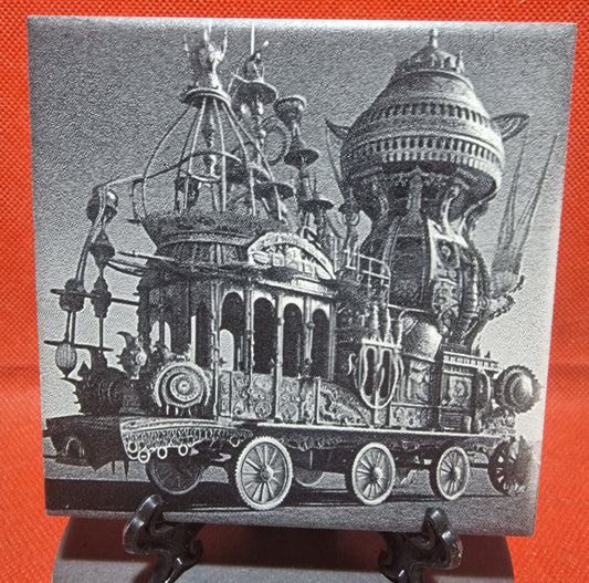 Steampunk Wagon Laser engraved coaster/tile