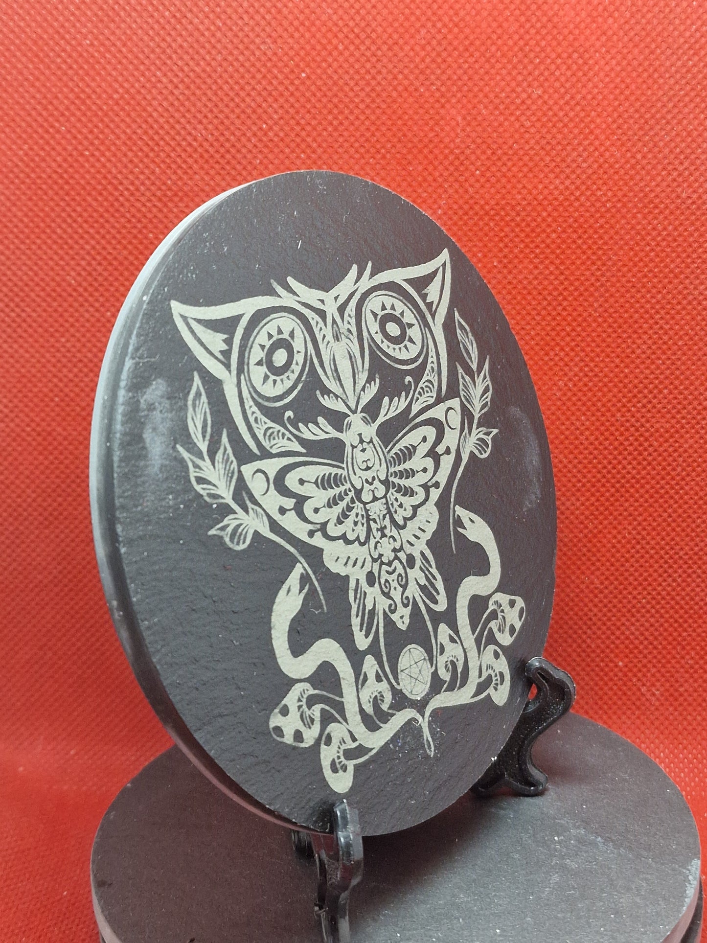 Moth / owl pattern Slate Coaster  (Round)