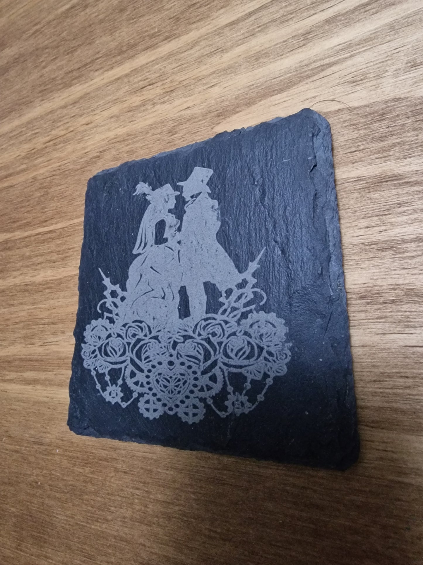 Steampunk Couple Slate Coaster (Square)