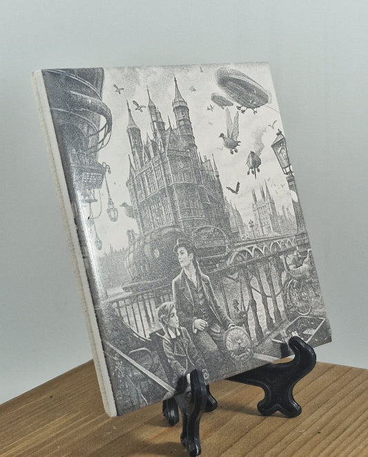 Steampunk Victorian City Scene Laser engraved coaster/tile