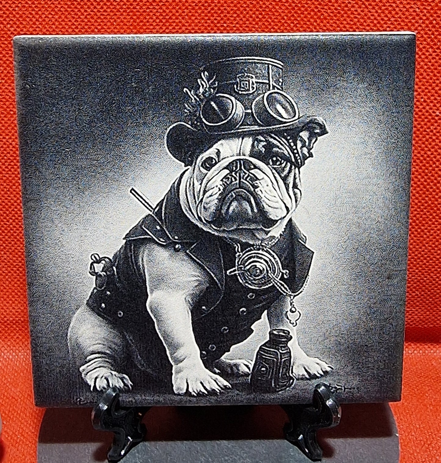 Steampunk Dog - Bulldog Laser engraved coaster/tile