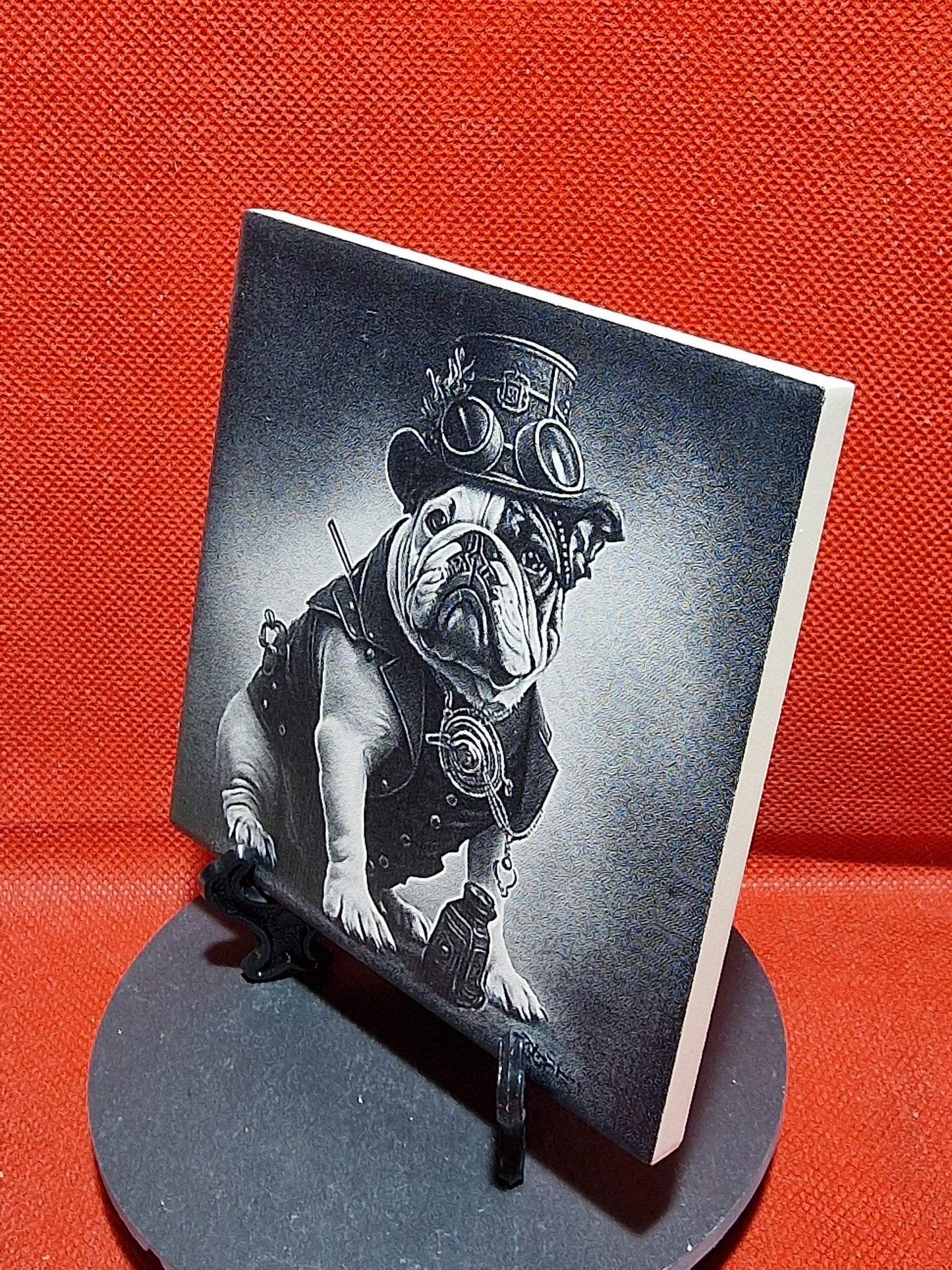 Steampunk Dog - Bulldog Laser engraved coaster/tile